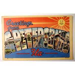 Greetings From St Petersburg Florida Large Big Letter Linen Postcard Beach Town